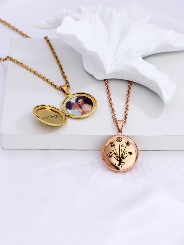 UnusualStandout #58 Personalized Combined Birth Flower Photo Locket Necklace