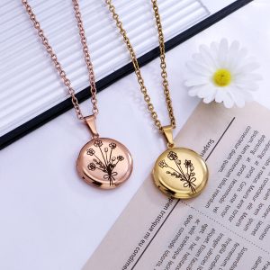 UnusualStandout #58 Personalized Combined Birth Flower Photo Locket Necklace