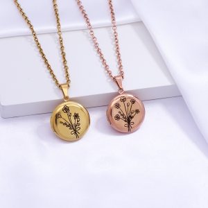 UnusualStandout #58 Personalized Combined Birth Flower Photo Locket Necklace