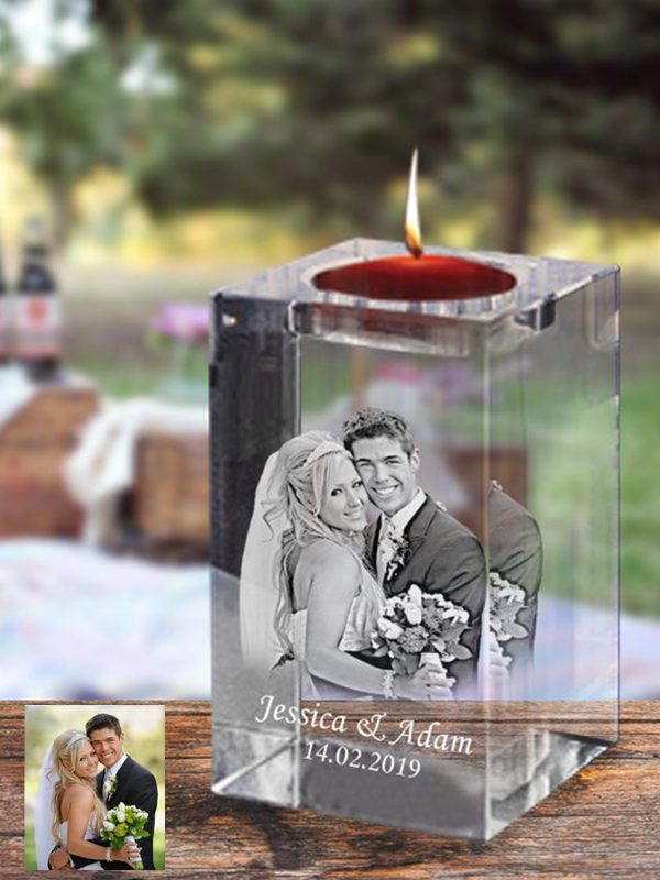 UnusualStandout #6 Personalized Laser Engraved 3D Photo Crystal Candle Holder