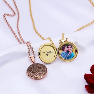 UnusualStandout #60 Personalized Round Fingerprint Locket for Photo Necklace