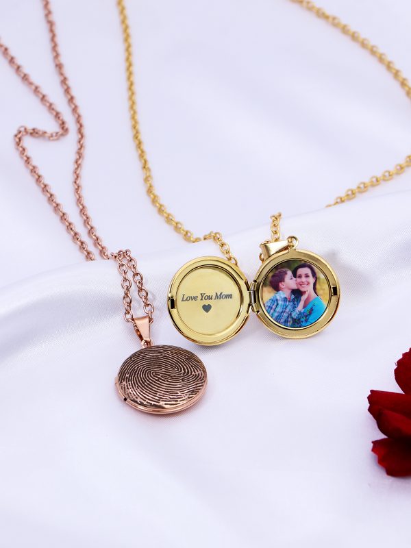 UnusualStandout #60 Personalized Round Fingerprint Locket for Photo Necklace