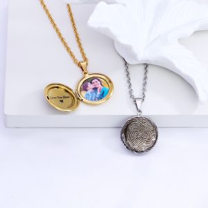 UnusualStandout #60 Personalized Round Fingerprint Locket for Photo Necklace