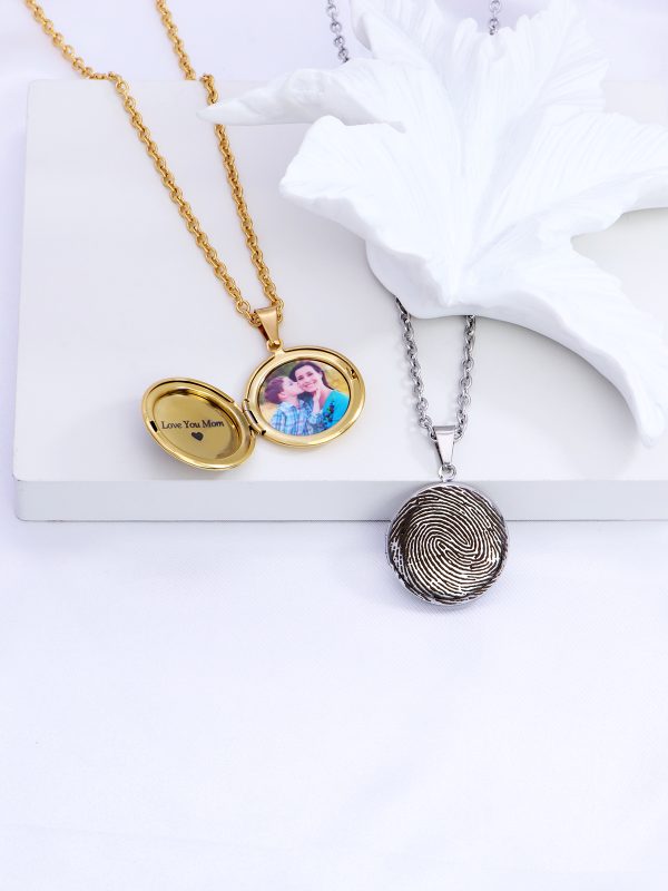 UnusualStandout #60 Personalized Round Fingerprint Locket for Photo Necklace