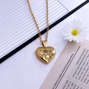 UnusualStandout #62 Personalized Heart Locket Necklace Birth Flower Necklace