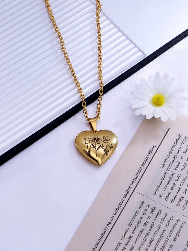 UnusualStandout #62 Personalized Heart Locket Necklace Birth Flower Necklace