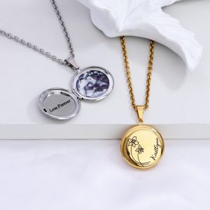 UnusualStandout #63 Custom Birth Flower Picture Locket Necklace