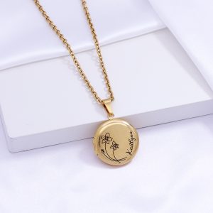 UnusualStandout #63 Custom Birth Flower Picture Locket Necklace