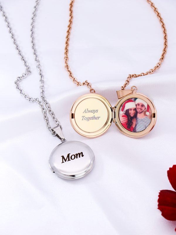 UnusualStandout #64 Custom Engraved Letter Heart Picture Locket Necklace