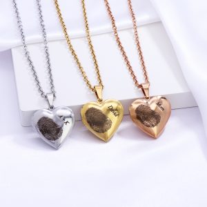 UnusualStandout #65 Personalized Heart Locket Necklace with Fingerprint