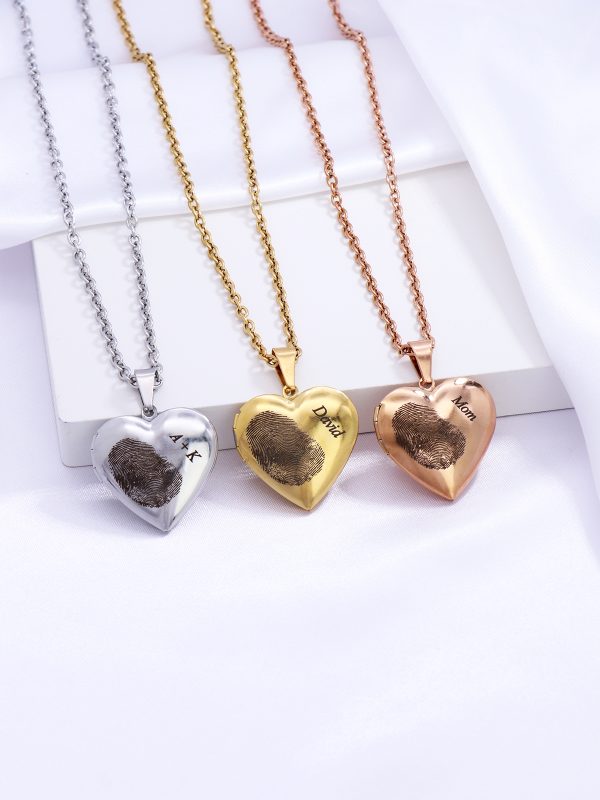 UnusualStandout #65 Personalized Heart Locket Necklace with Fingerprint