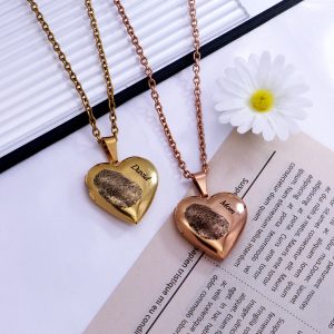 UnusualStandout #65 Personalized Heart Locket Necklace with Fingerprint