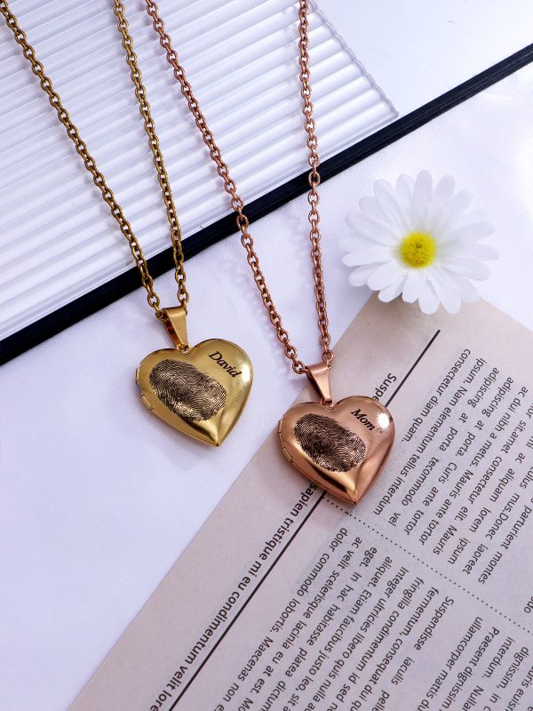 UnusualStandout #65 Personalized Heart Locket Necklace with Fingerprint