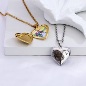 UnusualStandout #65 Personalized Heart Locket Necklace with Fingerprint