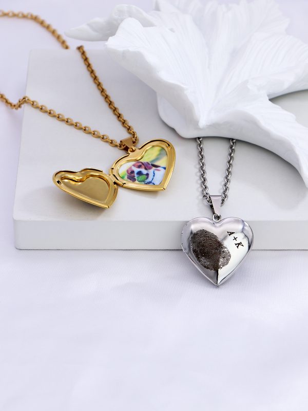 UnusualStandout #65 Personalized Heart Locket Necklace with Fingerprint