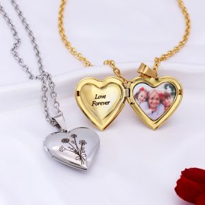 UnusualStandout #67 Personalized Birthflower Heart Picture Locket Necklace