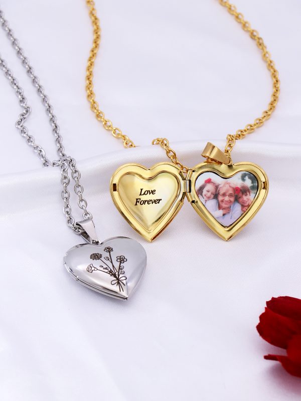 UnusualStandout #67 Personalized Birthflower Heart Picture Locket Necklace