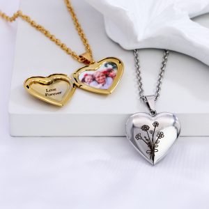 UnusualStandout #67 Personalized Birthflower Heart Picture Locket Necklace