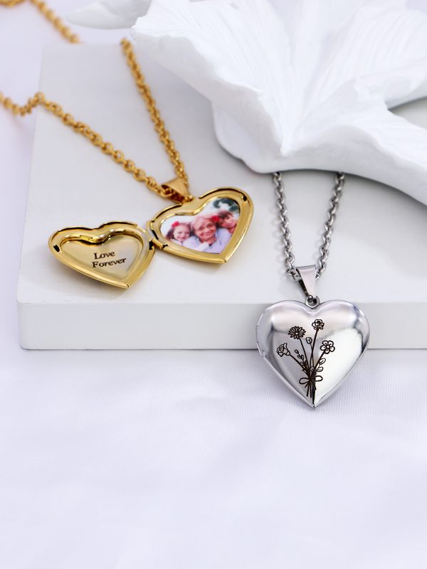 UnusualStandout #67 Personalized Birthflower Heart Picture Locket Necklace