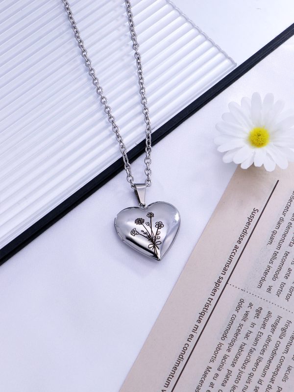 UnusualStandout #67 Personalized Birthflower Heart Picture Locket Necklace