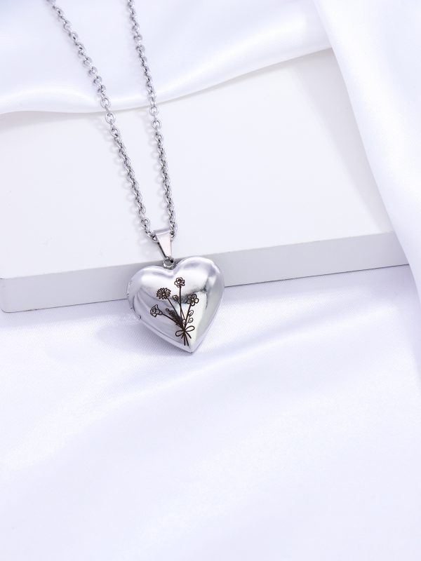 UnusualStandout #67 Personalized Birthflower Heart Picture Locket Necklace