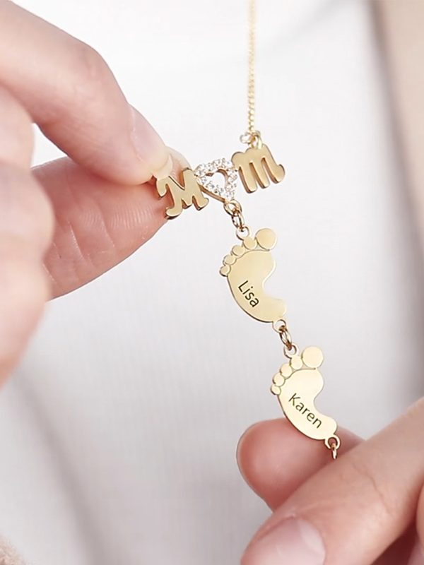 UnusualStandout #70 Personalized Baby Feet Necklace with MOM