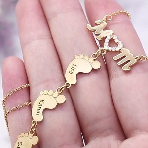 UnusualStandout #70 Personalized Baby Feet Necklace with MOM