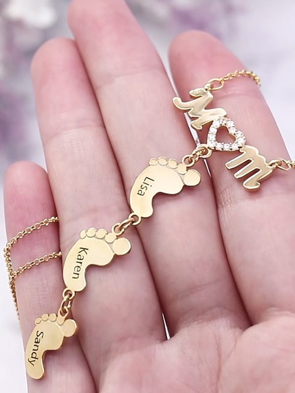 UnusualStandout #70 Personalized Baby Feet Necklace with MOM