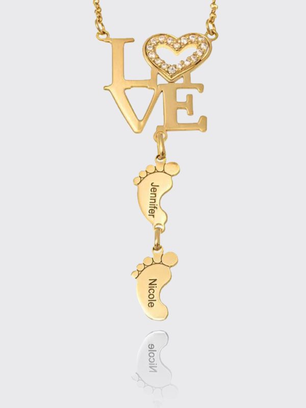 UnusualStandout #72 Personalized LOVE Necklace With Baby Feet For Mother's Day Gift