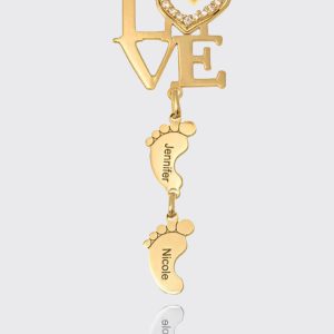 UnusualStandout #72 Personalized LOVE Necklace With Baby Feet For Mother's Day Gift