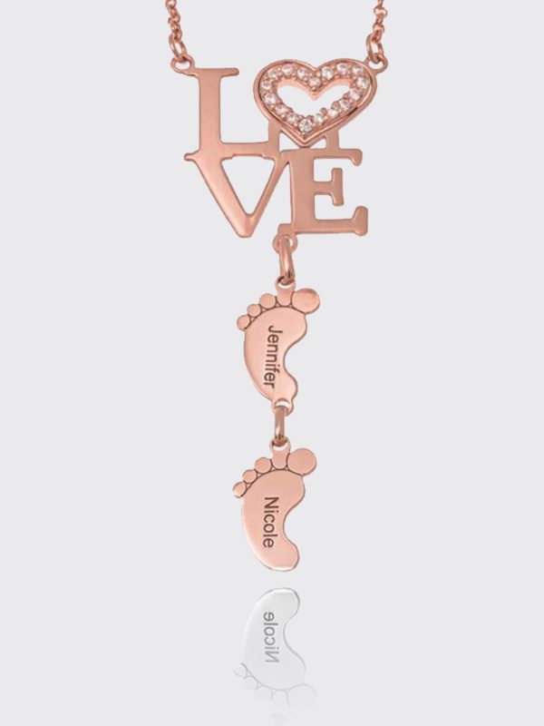 UnusualStandout #72 Personalized LOVE Necklace With Baby Feet For Mother's Day Gift