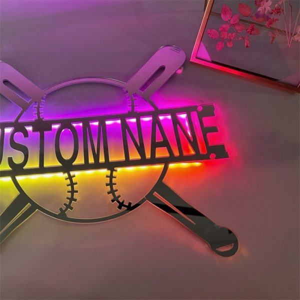 UnusualStandout #77 Personalized Baseball Name Mirror Lamp