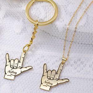 UnusualStandout #92 Personalized Love You Gesture Necklace/keychain