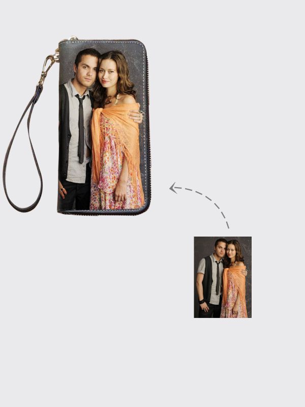 UnusualStandout #504 Personalized Photo Genuine Leather Double Zipper Wallet