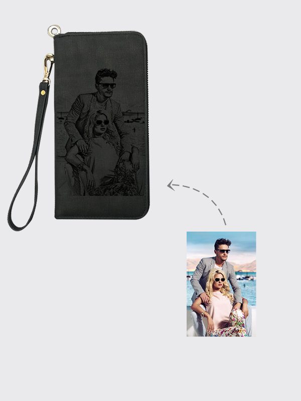 UnusualStandout #510 Personalized Sketch Photo Women's Black Wallet