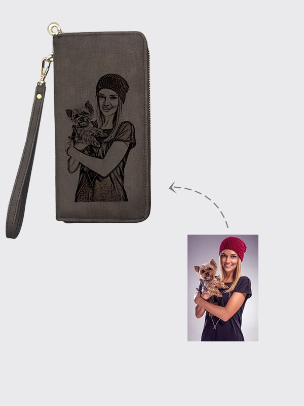 UnusualStandout #511 Personalized Sketch Photo Women's Dark Brown Wallet