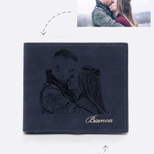 UnusualStandout #514 Personalized Photo Men's Wallet Blue with Name