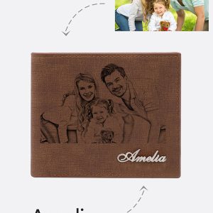 UnusualStandout #515 Personalized Photo Men's Wallet Light Brown with Name