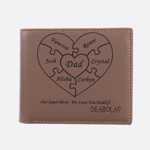 UnusualStandout #521 Personalized Leather Tri-fold Wallet With Dad's Heart Linked Together