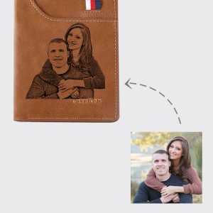 UnusualStandout #538 Personalized Retro Photo Leather Men's Vertical Wallet -Brown