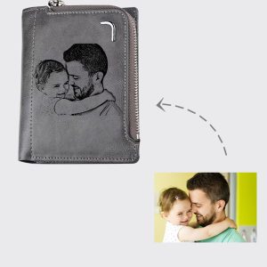 UnusualStandout #540 Personalized Photo Leather Short Wallet - Gray