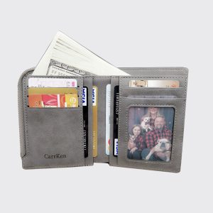 UnusualStandout #540 Personalized Photo Leather Short Wallet - Gray