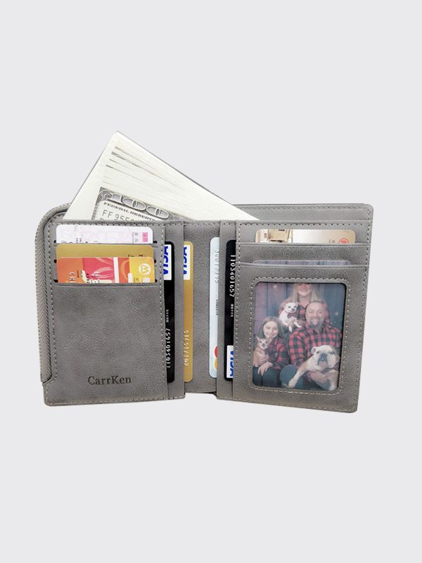 UnusualStandout #540 Personalized Photo Leather Short Wallet - Gray