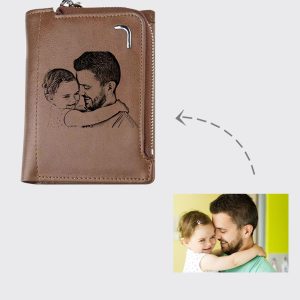 UnusualStandout #541 Personalized Photo Leather Short Wallet - Brown