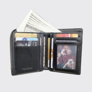 UnusualStandout #542 Personalized Photo Leather Short Wallet - Black