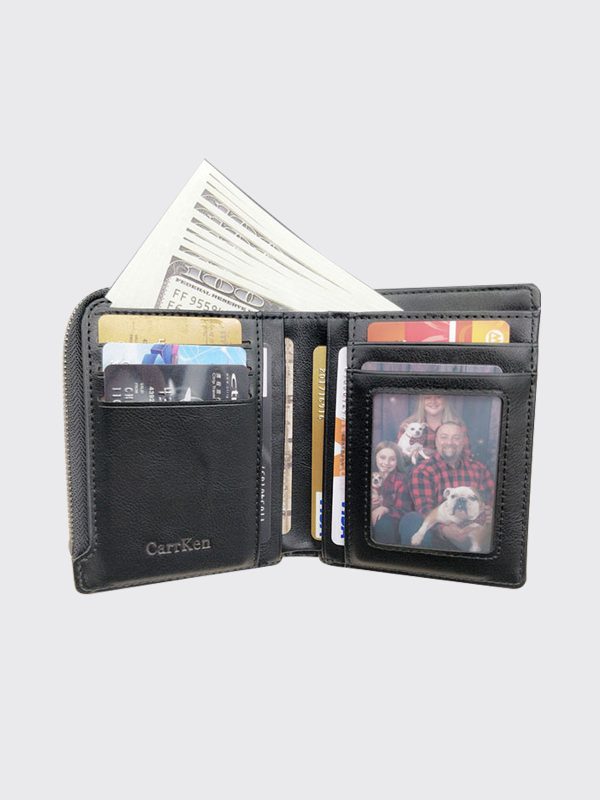 UnusualStandout #542 Personalized Photo Leather Short Wallet - Black