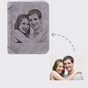 UnusualStandout #545 Personalized Soft Leather Photo Men's Vertical Wallet - Gray