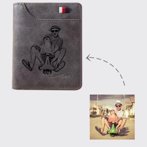 UnusualStandout #549 Personalized Retro Photo Leather Men's Vertical Wallet -Gray