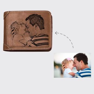 UnusualStandout #552 Personalized Photo Men's Short Leather Wallet - Dark Brown