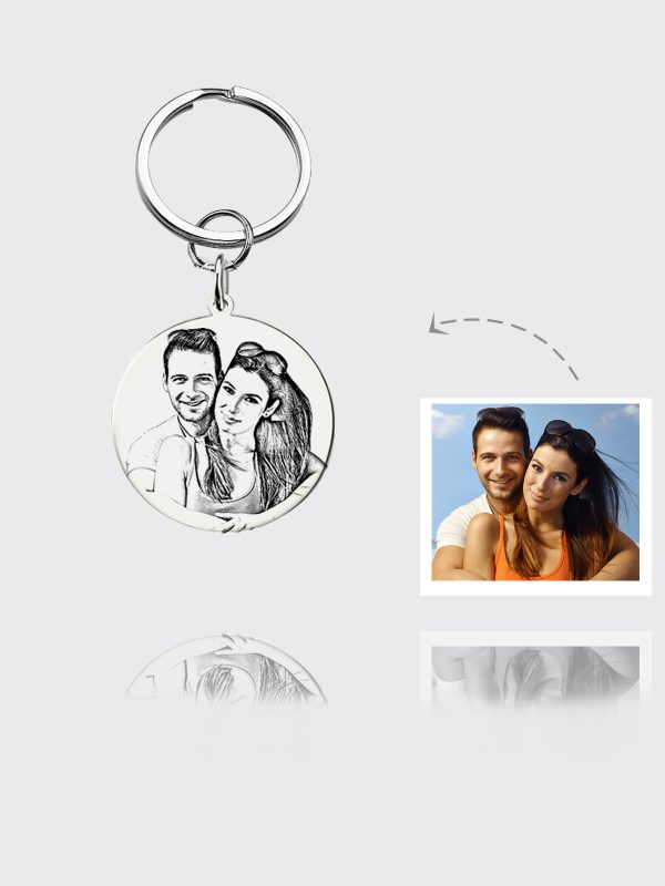 UnusualStandout #576 Personalized Photo Keychain Round - Sterling Silver